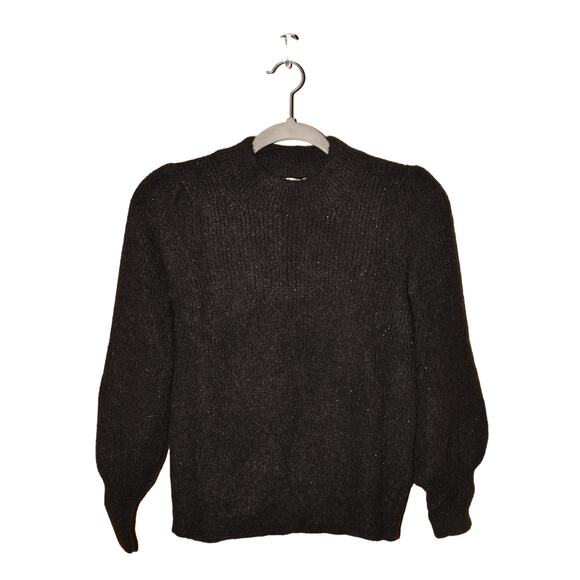 MADEWELL NEW $98 Eaton Puff-Sleeve Pullover Sweater Metallic / True Black XS - Picture 3 of 5
